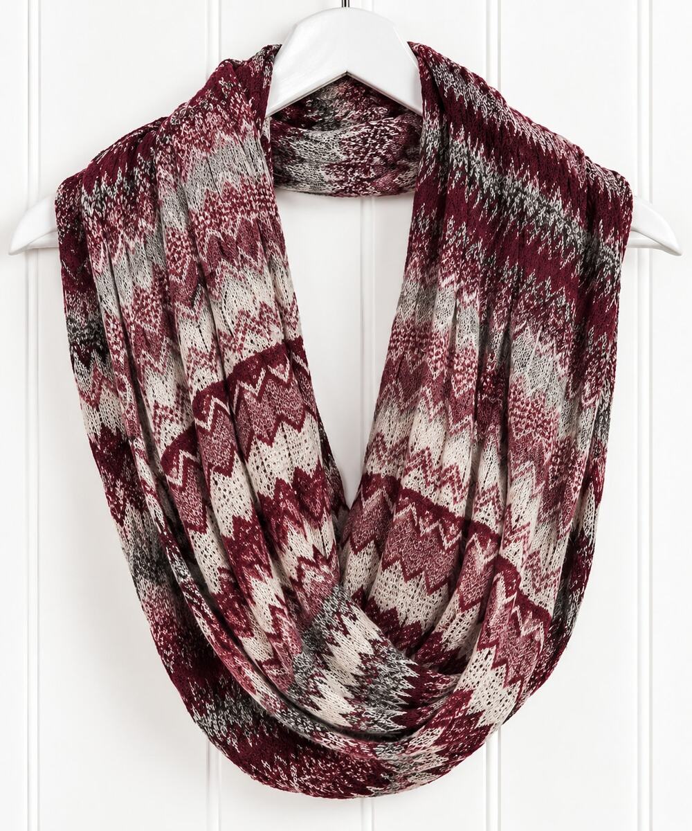 Quagga Infinity Scarf Womens Maroon Chevron Viscose Lycra Stretch OS